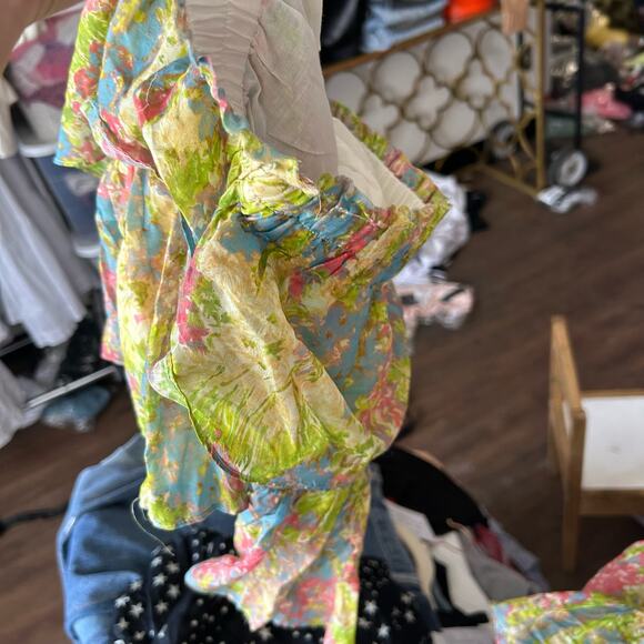 LoveShackFancy Ruffle Mini Skirt Women Sz P (XS) Yellow Pastel Fields Floral NWT - Picture 5 of 7